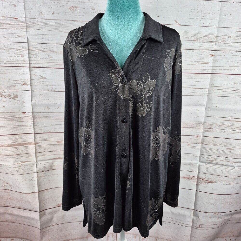 Fashion Bug Womens Y2K Fairy Grunge Slinky Dark Floral Top Size L Whimsigoth